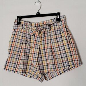 Loft Plaid Paper Bag Shorts; Tie Belt; Zipper; Pockets; Size Small
